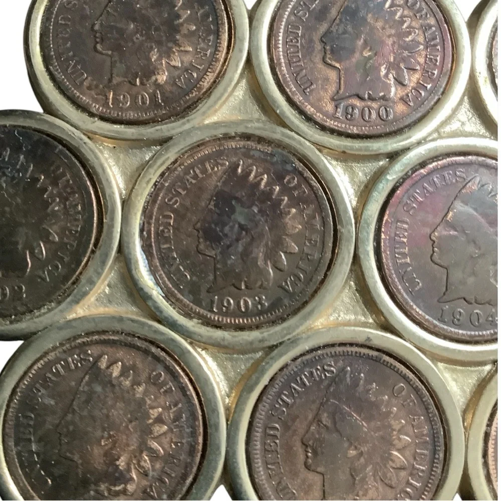 Vintage Early 1900s Cluster Indian Head Pennies Belt Buckle